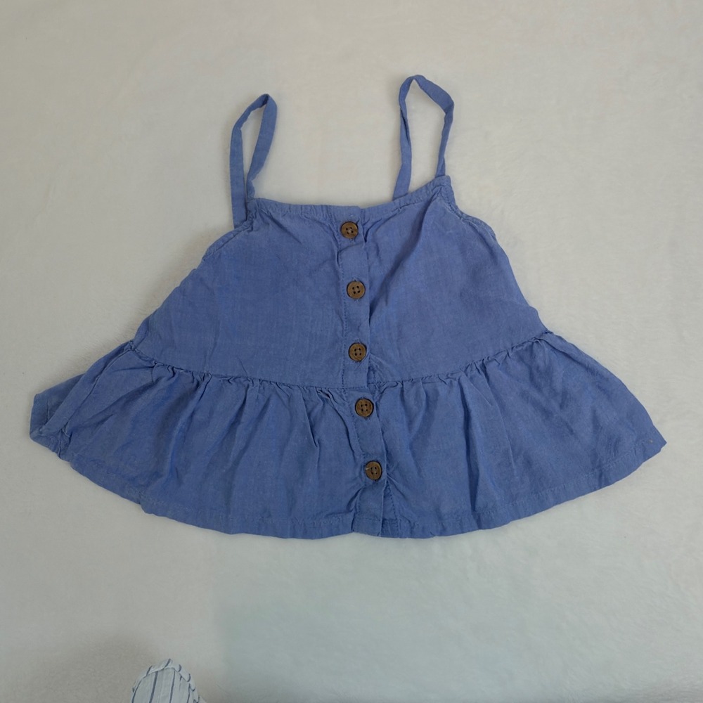 H&M Peplum Cami Top Kids 4T Blue Excellent Button Front Sleeveless Viscose